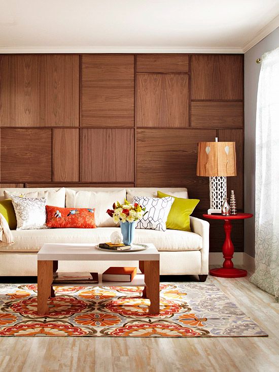 Ideas decoración pared salon o sala de estar en madera 3