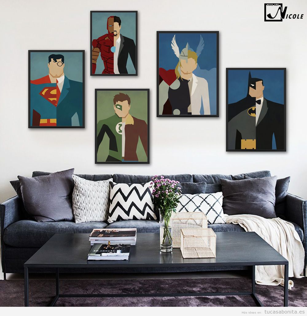 Decoración paredes casa con cómics y viñetas, sala de estar 4
