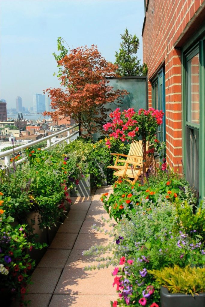 Jardín pequeño en balcón o terraza de ático