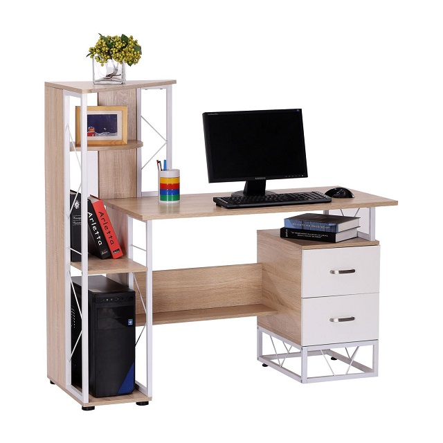 Mesas de ordenador con cajones y estantería
