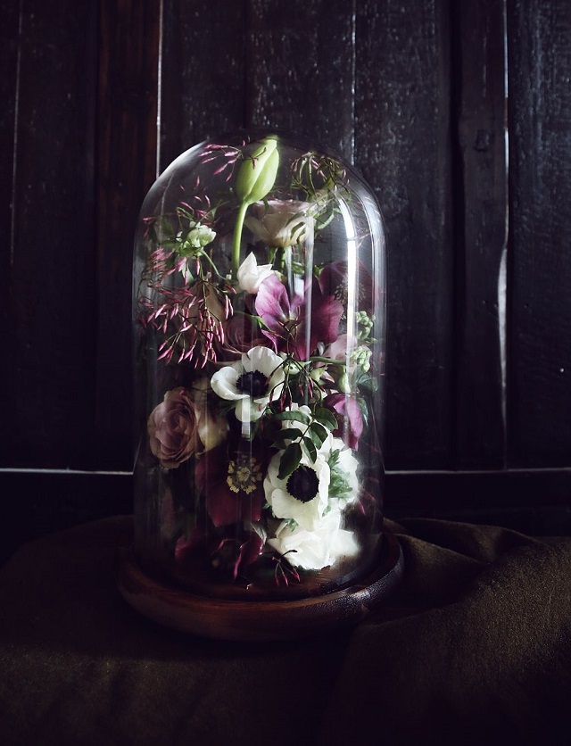 Decorar casa con flores secas dentro de una campana de cristal 3