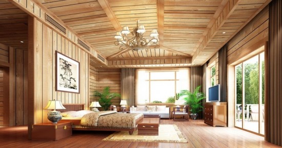 Decoración clásica casa de madera sala, dormitorio