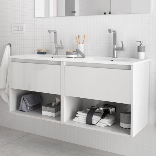 Mueble de baño grande y bñanco dos lavamanos