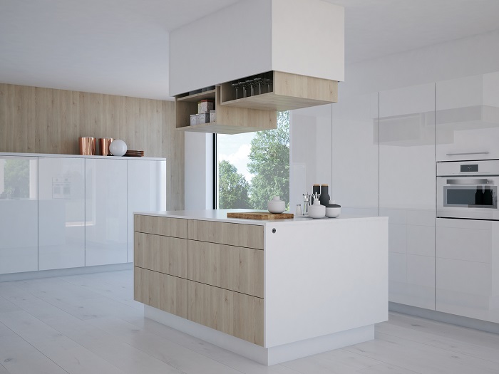 Mueble de cocina moderno blanco y madera 2