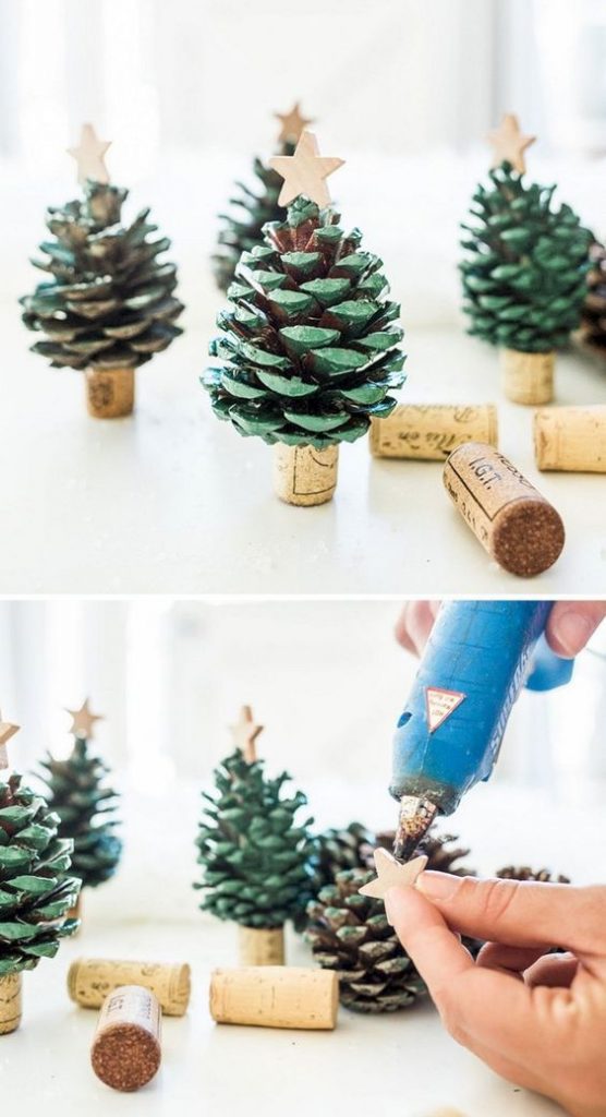 Decoraciones de Navidad DIY, piñas de pino pintadas
