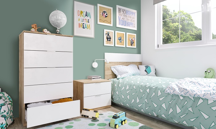Dormitorio juvenil madera clara y blanco
